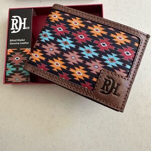 Red Dirt Hat Co. Southwest Canvas Inlay Mens Bifold Wallet NWT